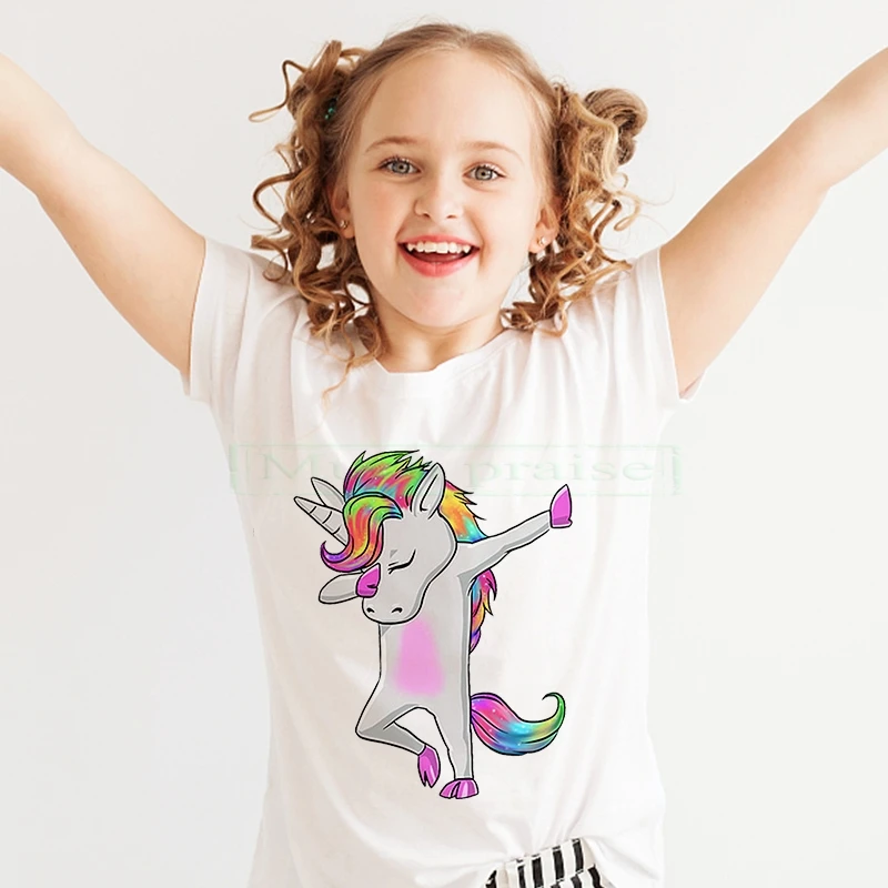 

2020 Girls Summer Tops Unicorn Party Children White T shirts Unicorn Baby Boys Girl Clothes Baby Girls Tshirt Kids Clothing Tees
