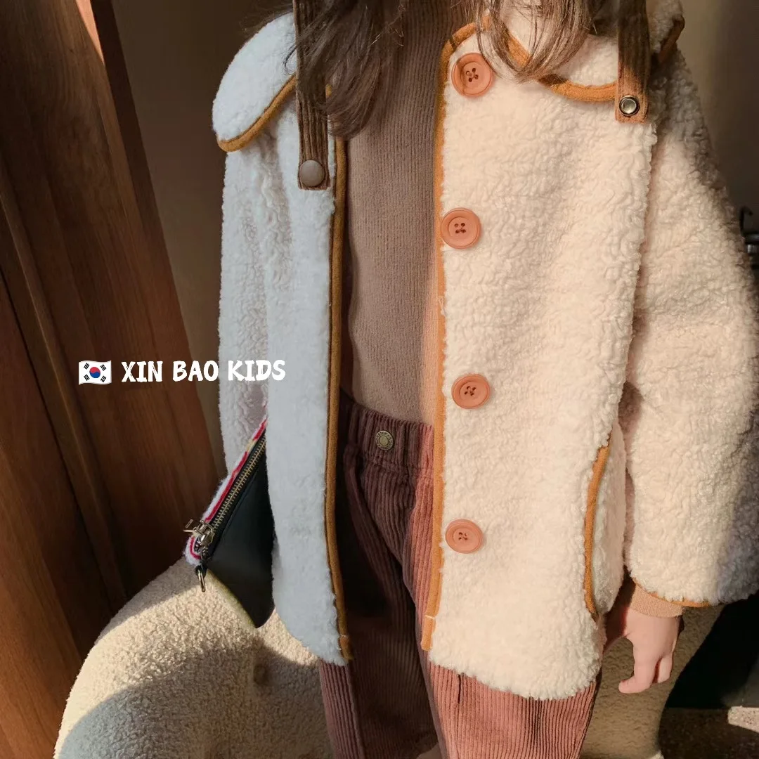 Children's clothing 2020 late autumn new girls thick wool sweater coat medium and small children's mid-length lamb | Детская