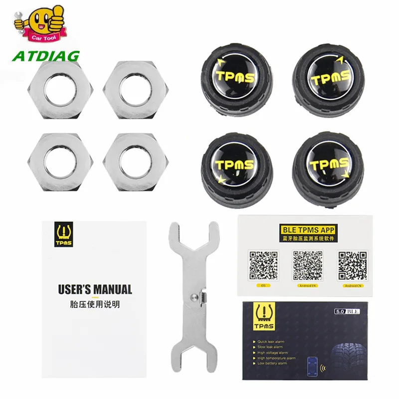 

Новый TPMS Bluetooth 4,0 5,0 система контроля давления в шинах 4 внутренний/внешний датчик работает Android/iOS мобильный телефон APP Display