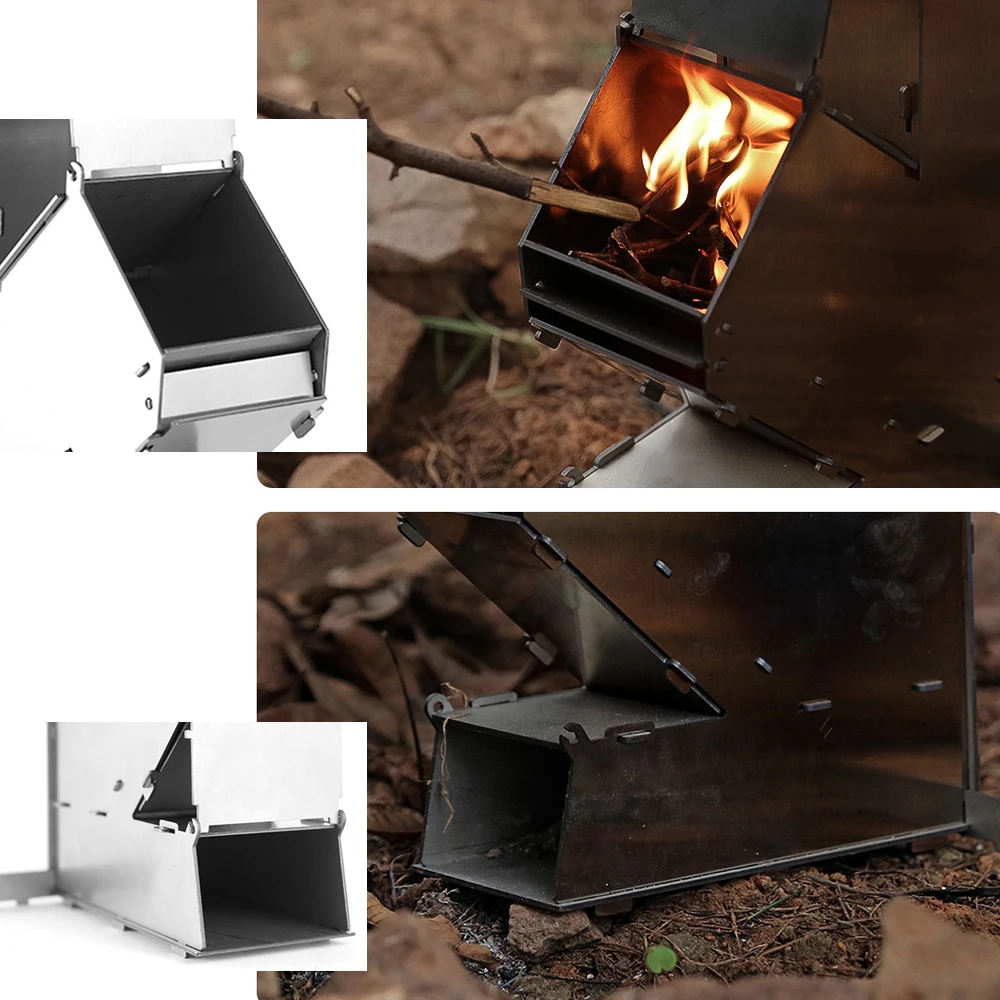 

Outdoor Collapsible Wood Burning Stove Detachable Portable Stainless Steel Rocket Stove Camping Equipment Kitchen Aid
