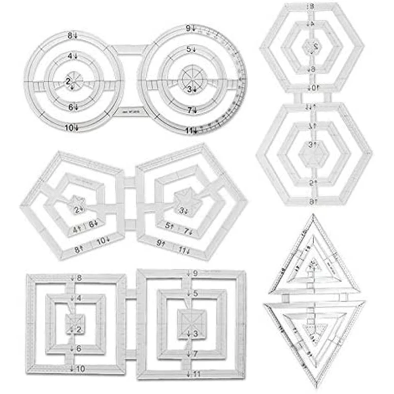 

Sewing Ruler Tool Patchwork Quilting Double Square, Triple-Cornered, Hexagon, Pentagon, Circular Template Patchwork Tool