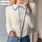 Женский трикотажный кардиган с длинным рукавом, в стиле ретро