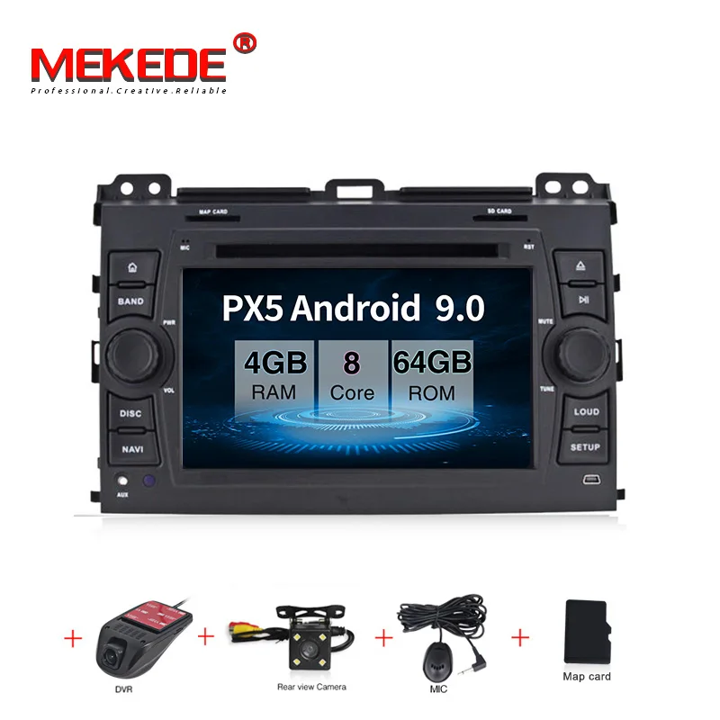 PX5 DVD CAMERA DVR MEKEDE Android9.0 4G ram 64G rom RDS автомобильный мультимедийный плеер для toyot prado 120 2003-2009 Автомобильный gps навигатор радио wifi Casstee - Цвет: PX5 DVD CAMERA DVR