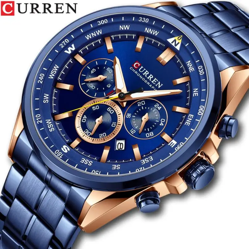 

Часы CURREN Мужские кварцевые спортивные, люксовые Брендовые повседневные с браслетом из нержавеющей стали 316, серебристые с хронографом