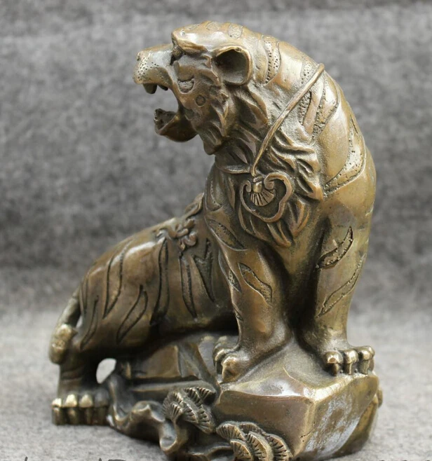 Китайские бронзовые богатые монетки из сосны дикая тигриная статуя скульптура