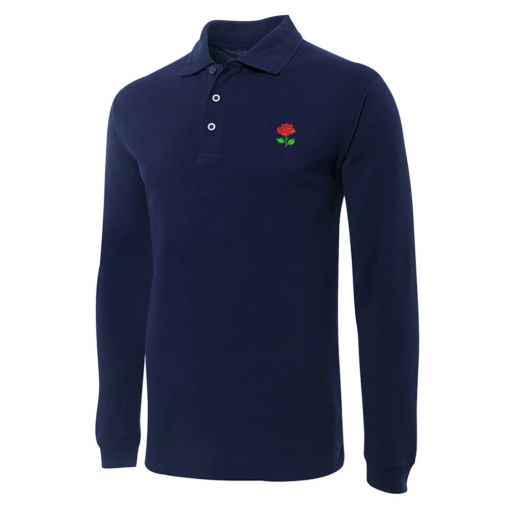 

Rose Floral Embroidery Long Sleeve Polo Shirts Embroidered Men's Shirts