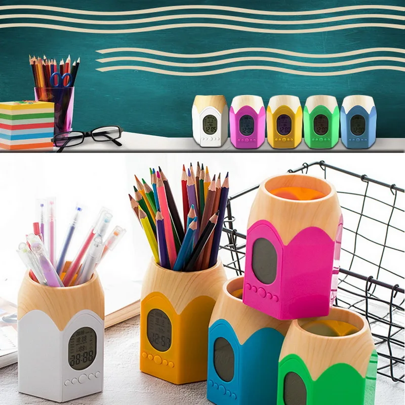 Ручка держатель в форме головки карандаша с светодиодный цифровым будильником