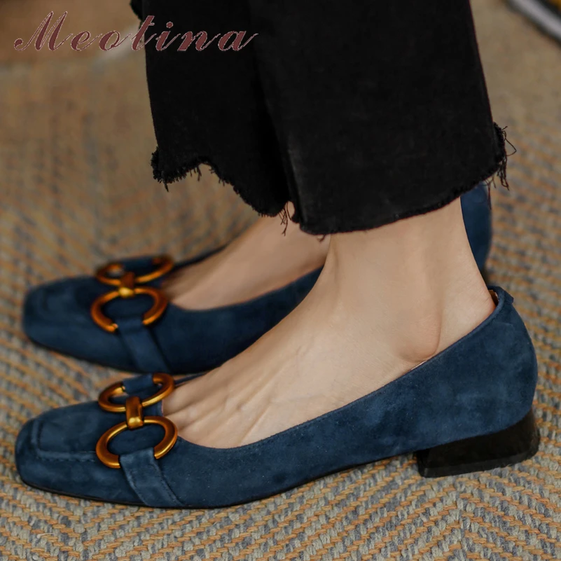 

Женские туфли-лодочки из натуральной кожи Meotina, весенние туфли из овечьей кожи на толстом квадратном каблуке, с металлическим украшением