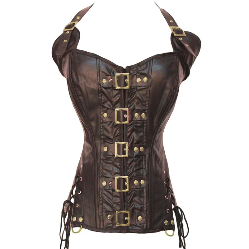 

Sexy Leather Bustier Steampunk Corset Steel Boned Corselet Overbust Lace Up Women Vest Waist Cincher Corsets Black Plus Size 6XL