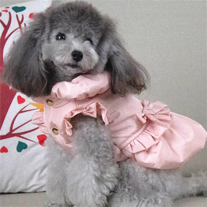 Зимнее платье для собак милая Одежда с бантом домашних питомцев теплое пальто