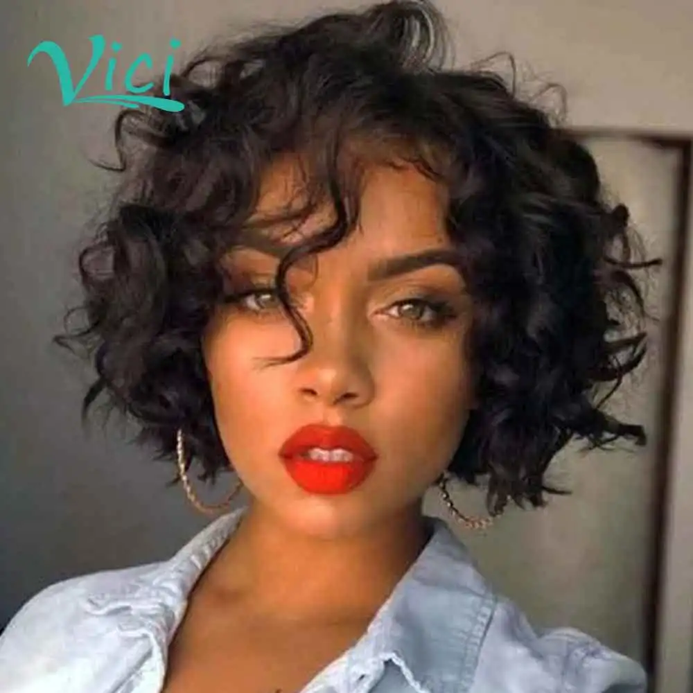 Wet And волнистые парики на фронте шнурка человеческие волосы парик Короткие