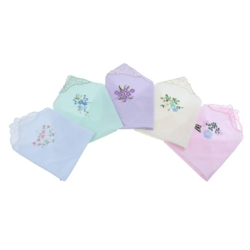 

5 Pieces Womens Handkerchiefs Hankies Hanky Floral Embroidered