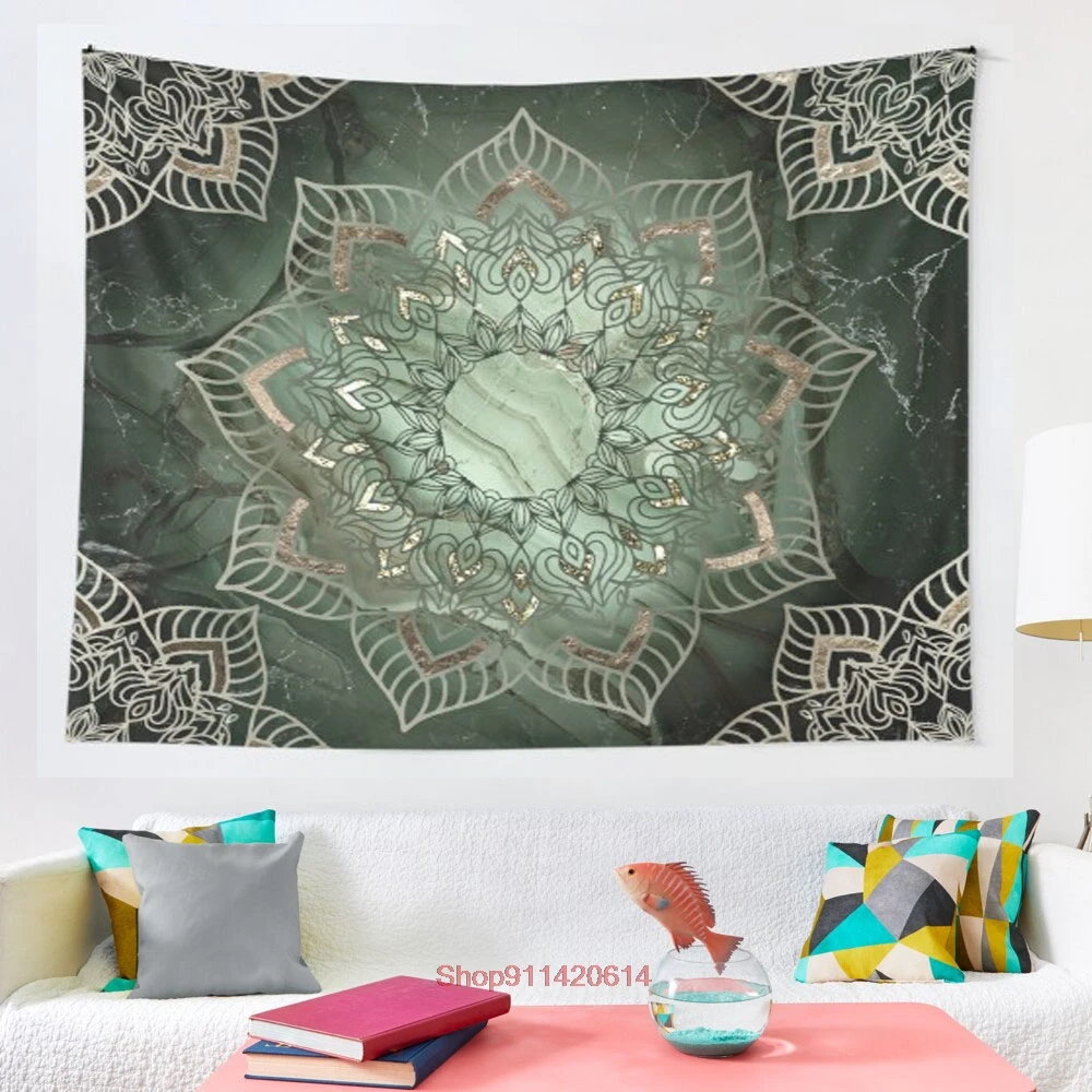 

Silver green mandala tapestry Art Wall Hanging Living Room Decor Craftsmandala Decorative Thin Blanket Yoga