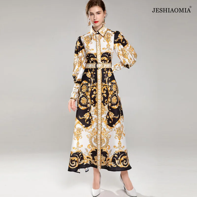 

Осеннее винтажное платье макси JESHIAOMIA с рукавами-фонариками и поясом, 2021