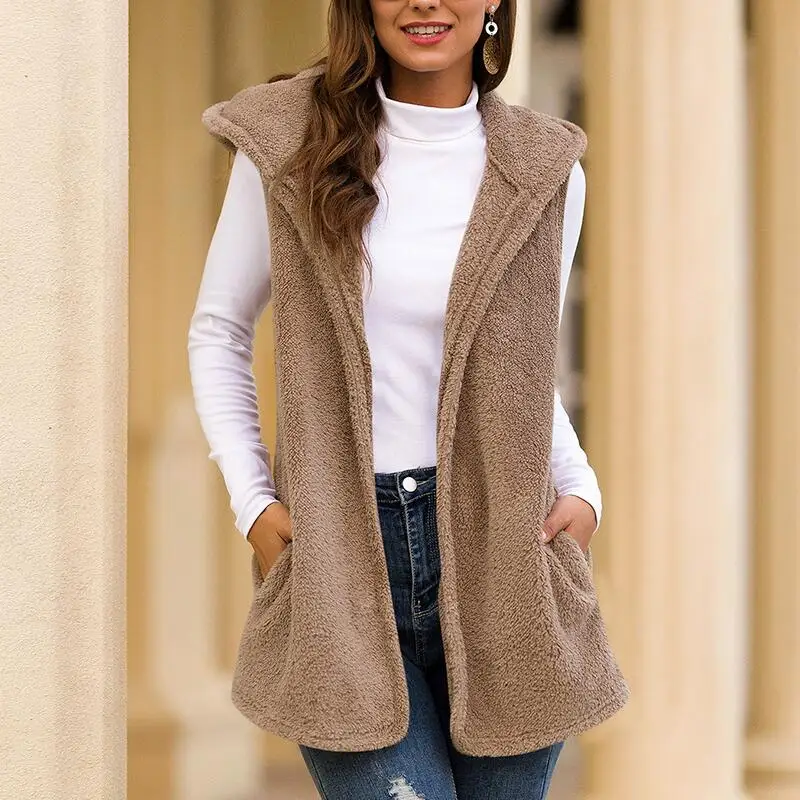 Осенне-зимний теплый женский жилет пальто повседневный длинный кардиган