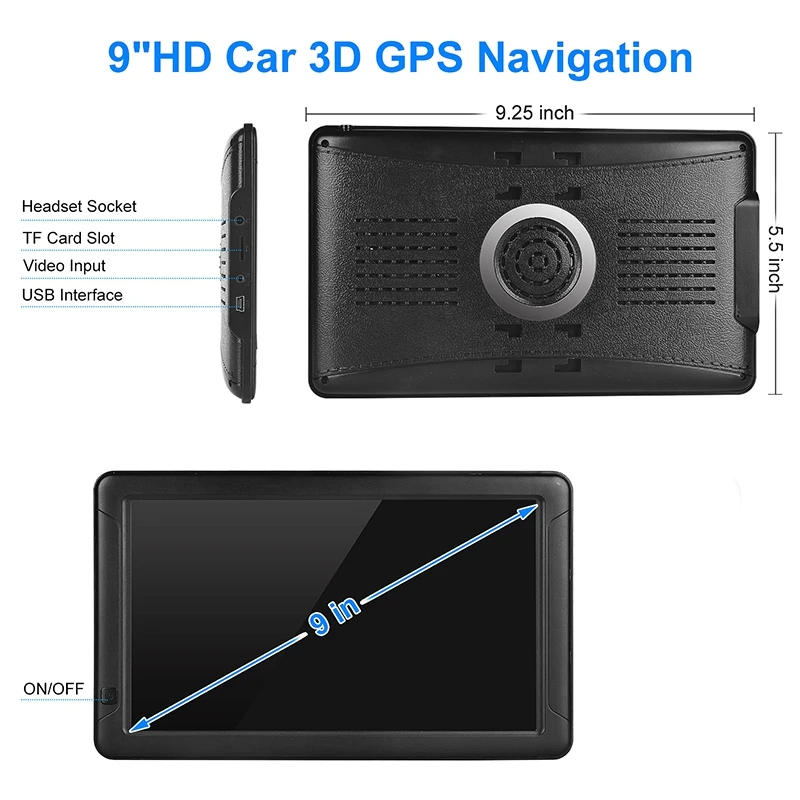 GPS навигация для автомобиля грузовика 9 дюймов голосовая со спидометром
