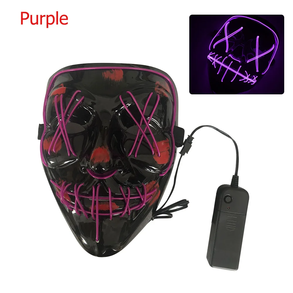 purple Led mask Хэллоуин вечерние светодиодный маска маскарад маски Косплэй светодиодный костюм со светодиодной подсветкой маска EL провода светильник вверх неоновый маске светильник для вечерние - Цвет: purple Led mask