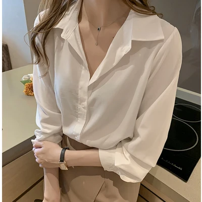 Белая женская рубашка осень 2020 новая Корейская версия свободная и ленивая