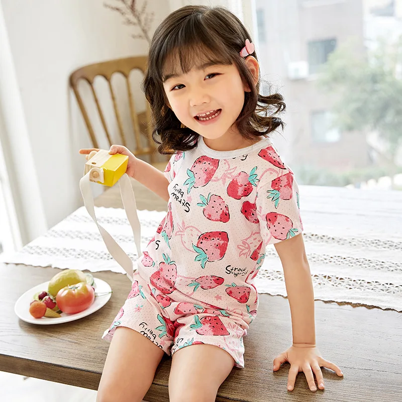 

Fashion Strawberry Print Tops with Shorts 2pcs/Set Girls Clothing Sets Teen Clothes for Girl Children Pajamas Short Sets