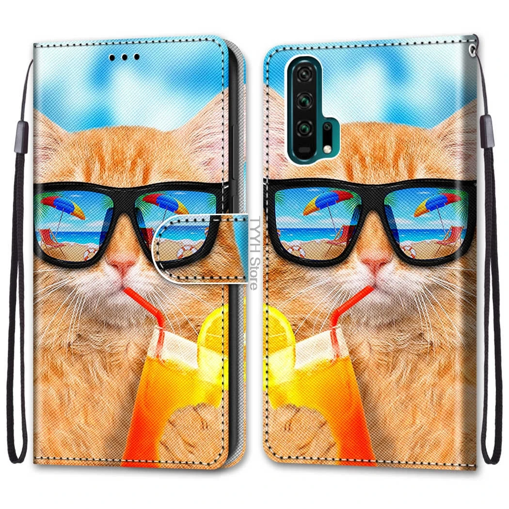 Leather Flip Case On For Huawei Honor 20 Pro YAL-L41 3D Wallet Card Holder Stand Book Cover Honor20 Lion Tiger Painted Coque | Мобильные