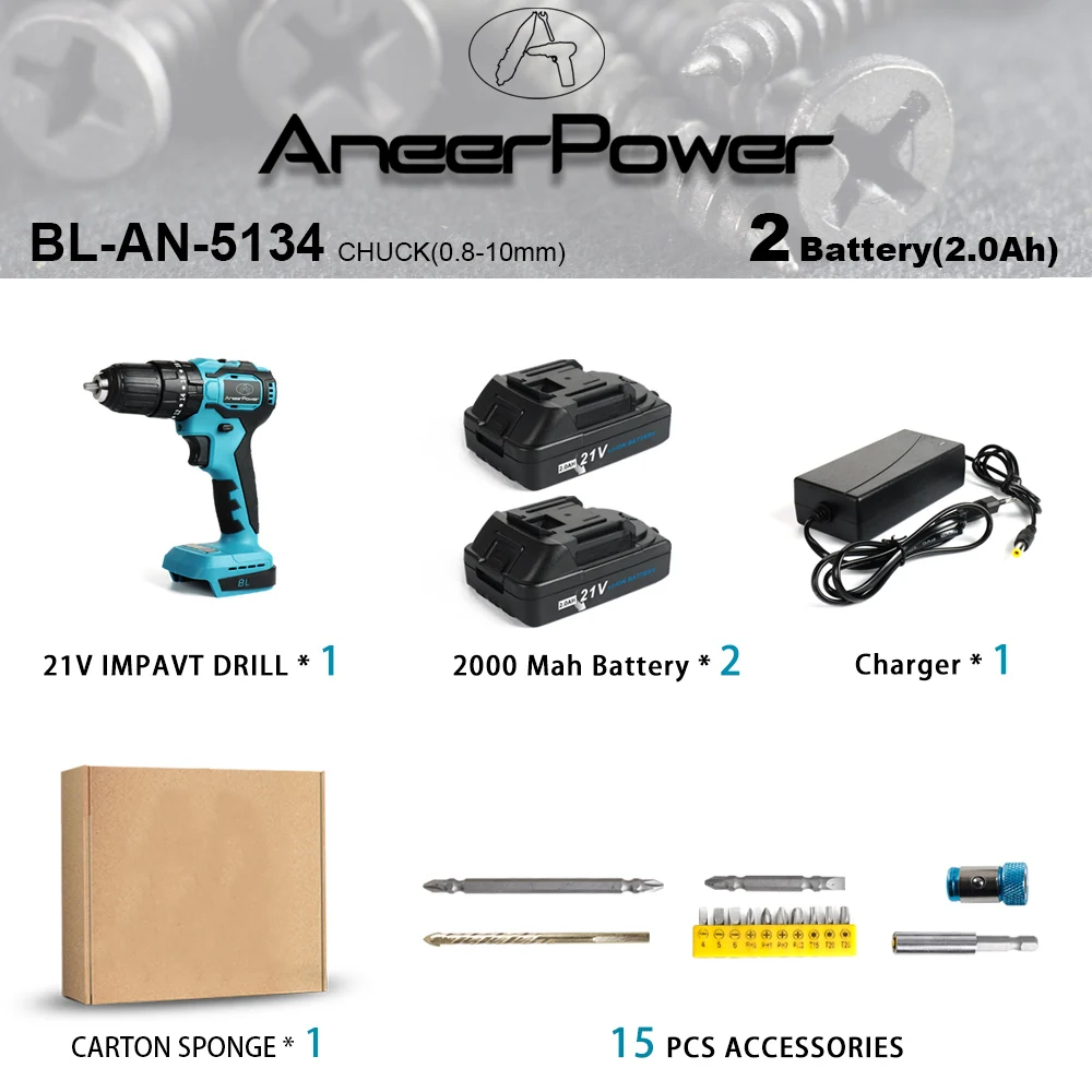 

Бесщеточная ударная дрель АNEERPOWER 21В