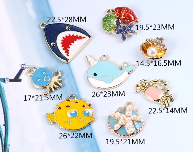 10 шт./партия, морские животные, Акула, краб, осьминог, оболочка, эмаль, очарование ювелирные изделия, серьги, сделай сам, изготовление шармов золотого цвета