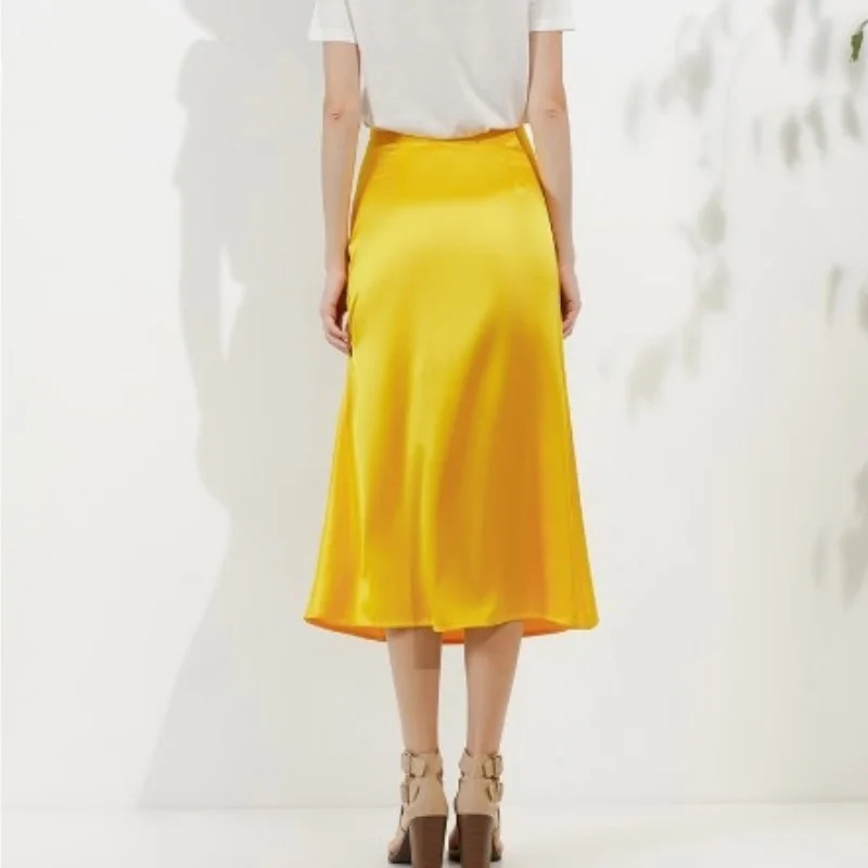 Женская атласная юбка с завышенной талией розовая или зеленая элегантная