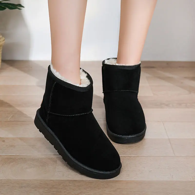 

Women's snow boots winter plus velvet waterproof women's boots suede mid-tube snow boots warm women's flat-heeled cotton shoes
