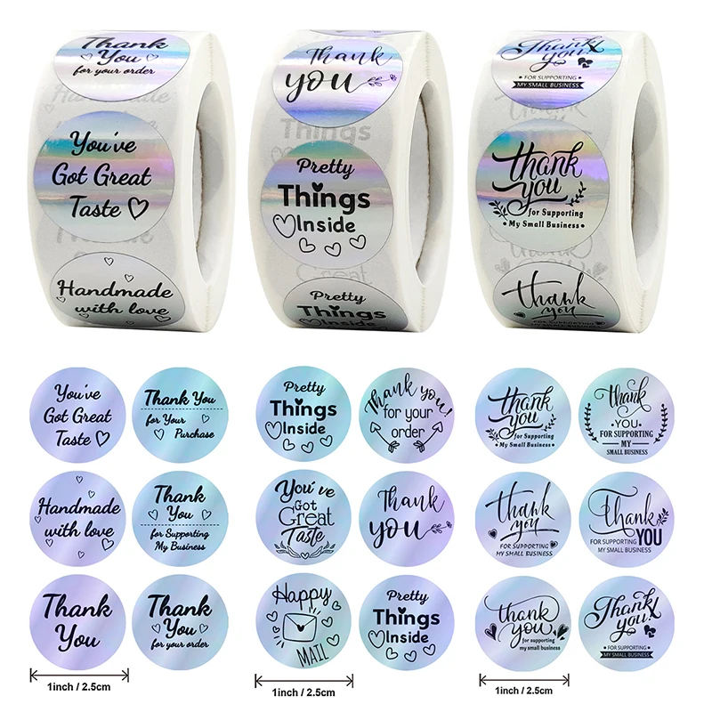 

500Pcs/Roll Round Shape Thank You Gift Sticker Mall Gift Gift Decoration Label Commercial Decoration Self-adhesive Sticker Label
