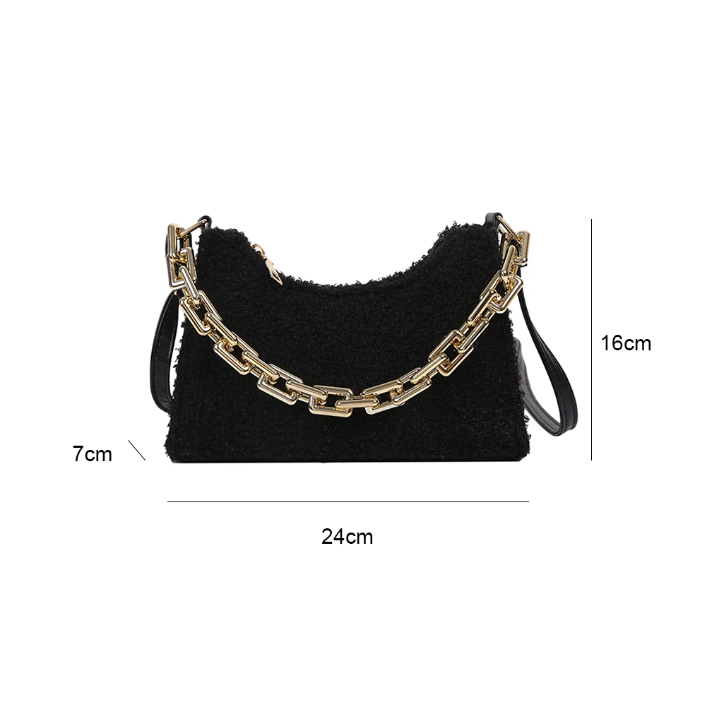 

Casual Retro Mini Shoulder Bag Casual Solid Color Plush Underarm Bag Female Street Totes Handbags Retro Chain Hobos Bag Hot Sale