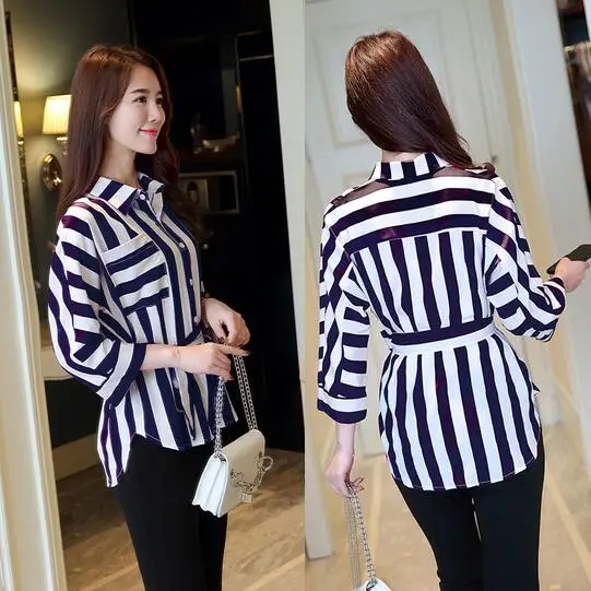 Новинка 2020 осенние женские рубашки полосатые шифоновые блузки Mujer повседневные