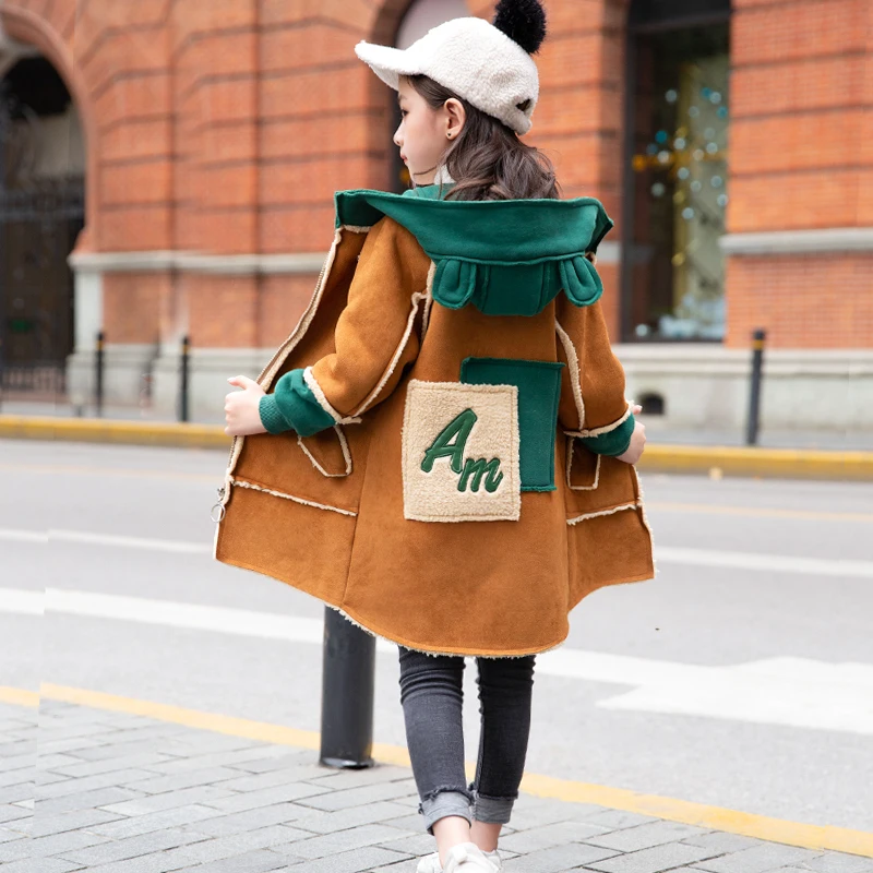 

New 2019 Thickened Big Girl Clothes Autumn Winter Warm Jackets Female Children Casual Infant Lambskin coats For 4 to 14 Years