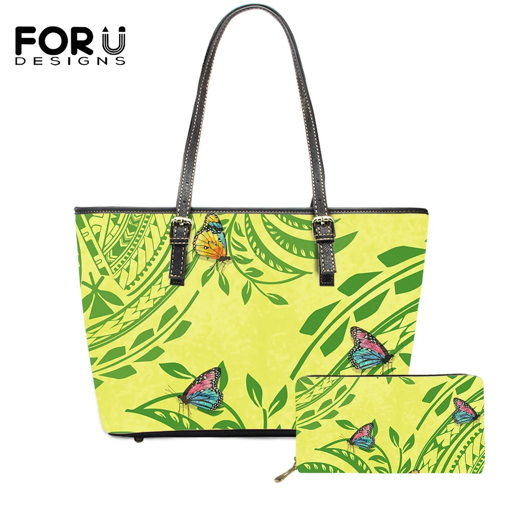 

Роскошные женские кожаные кошельки FORUDESIGN, 2 шт., полинезийские племенные с красивым дизайном бабочки, повседневные женские сумки