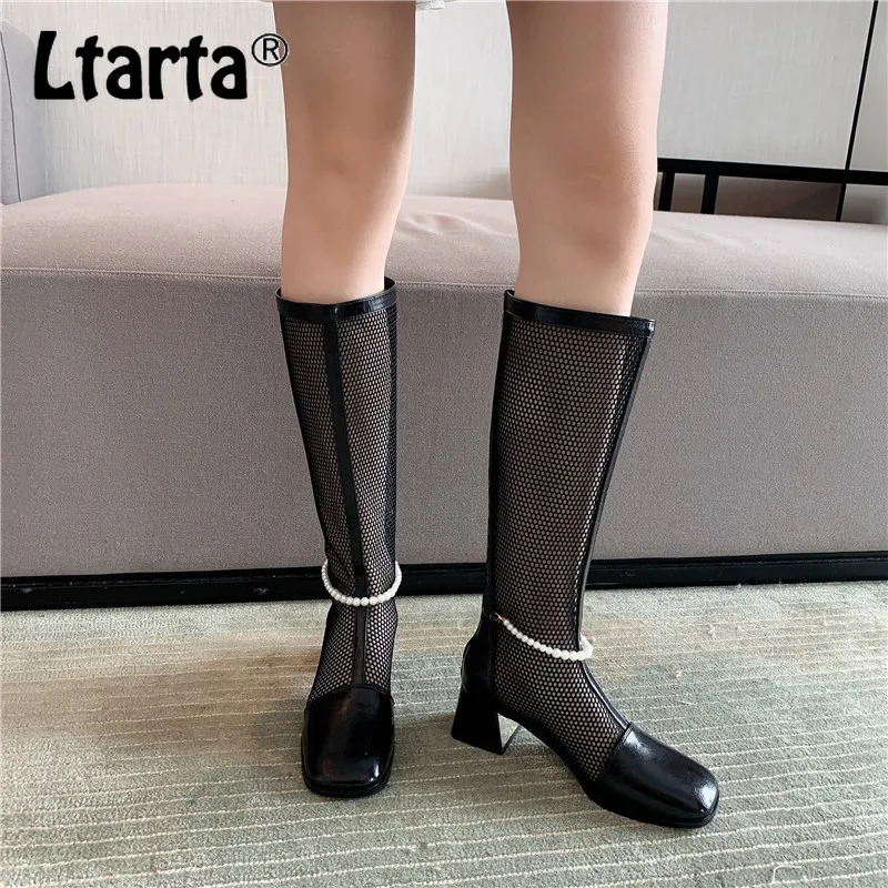

LTARTA 2021 Autumn And Winter Women's Shoes Thick Heel Pearl Mesh High Boots High Heel Boots Women's Shoes Sandals JXQ