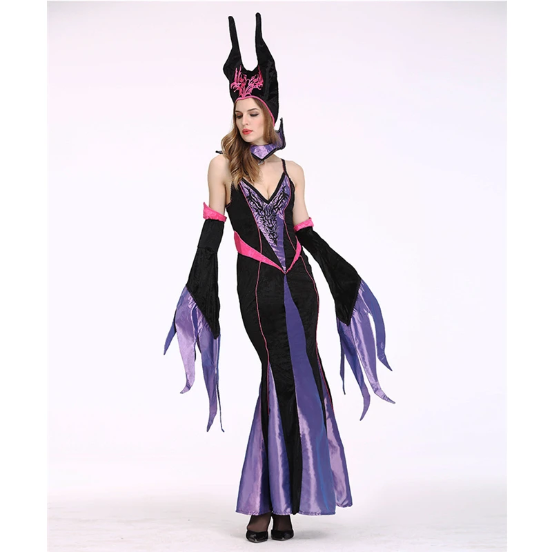 

Cosplay Top Quality Sexy Halloween Witch Costumes for Themed Party Velvet Long Dress Noble Evil Queen Fancy Dress Angelina Jolie