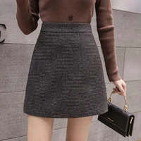 new fashion plaid a line mini skirt women autumn winter high waist woolen skirt female casual all match basic short skirt