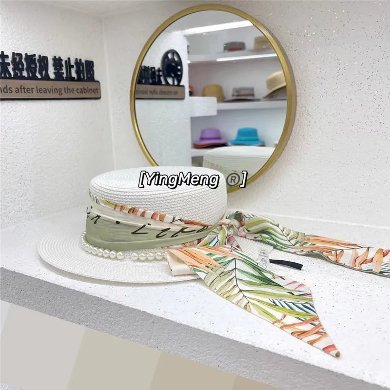 

202105-2509344 summer paper flower ribbon fairy pearl holiday lady leisure fedoras cap women panama jazz hat