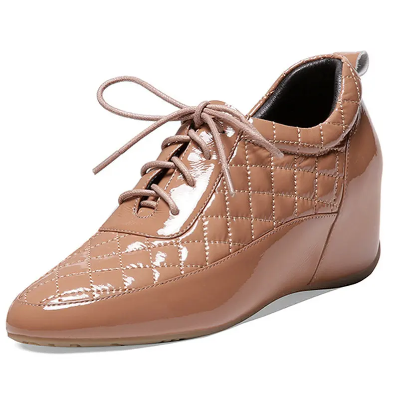 

Обувь из натуральной кожи на шнуровке; Сезон весна-лето; Базовые футболки для девочек женская повседневная обувь повышенная на среднем кабл...