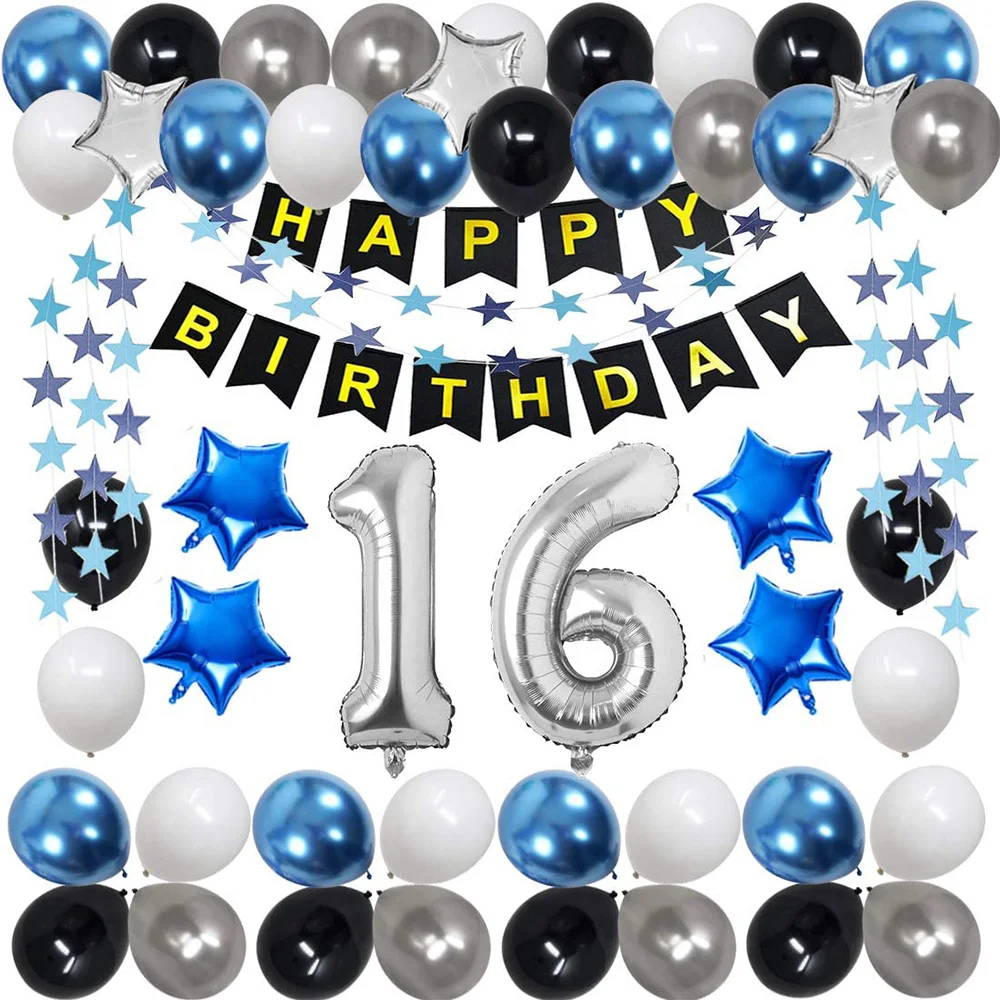 Металлические латексные шары голубого и серебристого цвета украшение на 16-й день