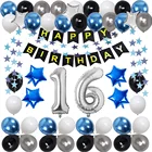 Amawill синие Серебристые Металлические латексные воздушные шары, украшение на 16-й день рождения, 16 лет, вечерние товары для взрослых с номером юбилея