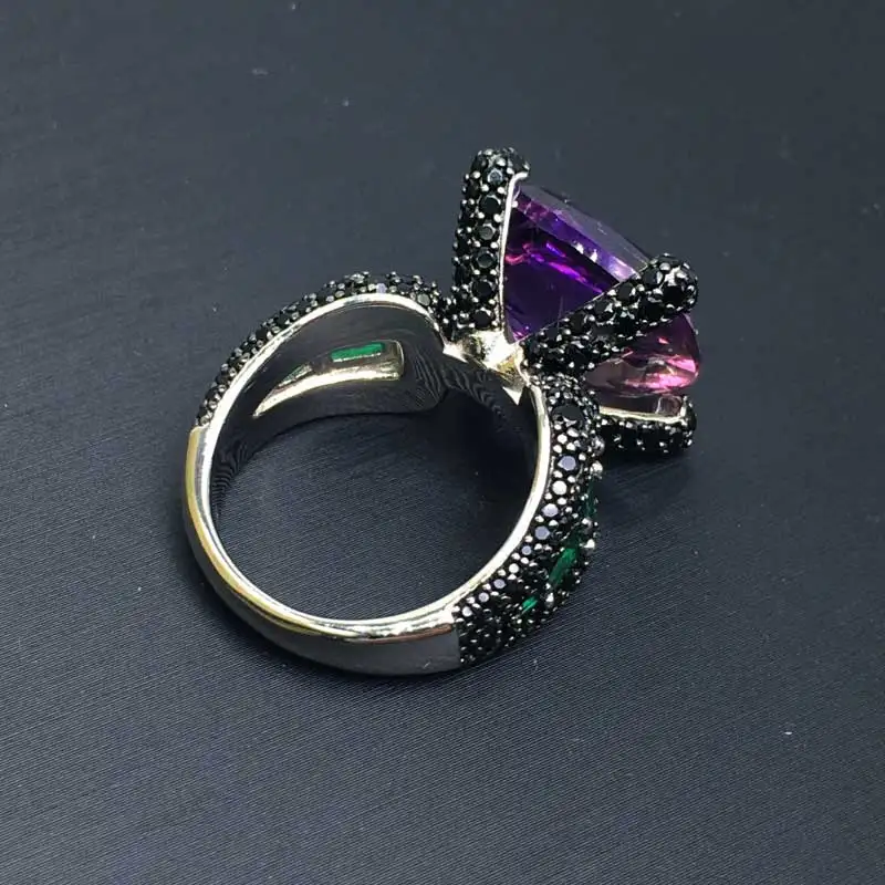 Женское и мужское кольцо из серебра 925 пробы с натуральным аметрином | Украшения