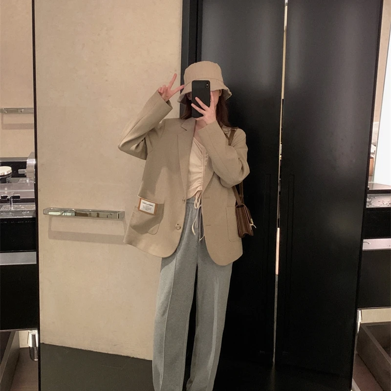 

Spring New Women Blazer Jacket Casual Work Suit Coat Office Lady Fashion Pockets Long Sleeve Slim Blazers Female