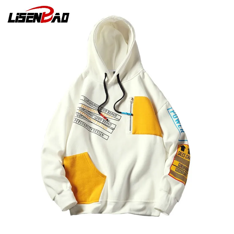 

Мужская Флисовая Толстовка с длинным рукавом, Черная Толстовка контрастных цветов в стиле пэчворк, Одежда большого размера для зимы, 2020