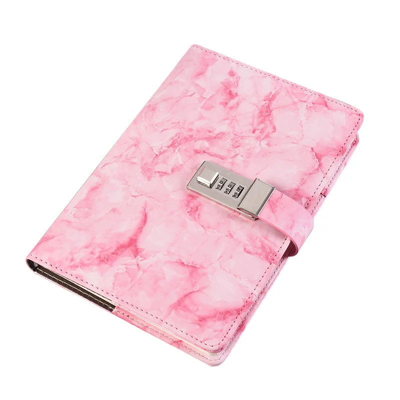 

Notebook Marble Texture 100 Sheets Personal Diary with Lock Code Thick Notepad Leather Office School Supplies Gift