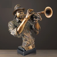 52cm abstract figure musician figurine creative music trumpet bust statue resin artcraft home decoration