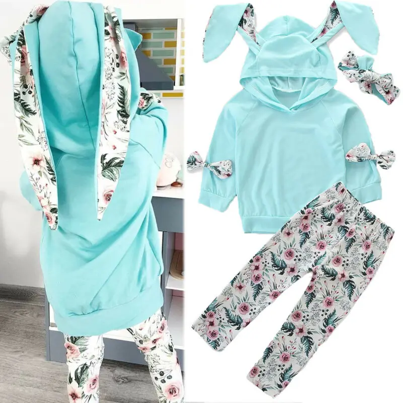 Emmababy одежда для малышей Топы с капюшоном и ушками для маленьких девочек, штаны комплект одежды из 3 предметов, комплект детской одежды, костюм