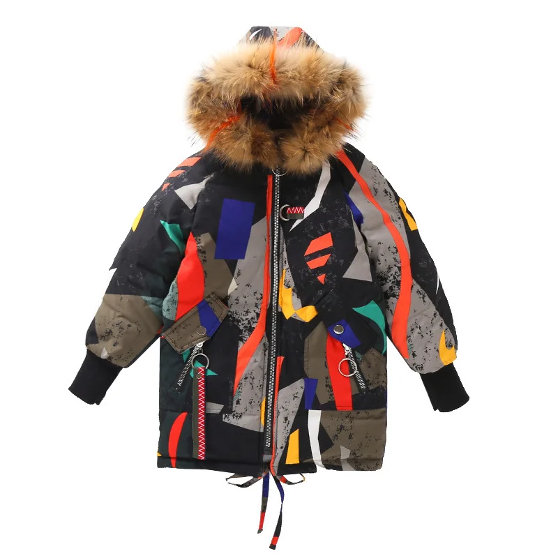 

New 2019 Fashion Children Winter Jacket Girl Winter Coat Kids Warm Thick Fur Collar Hooded Long Down Coats For Teenage 4Y-14Y