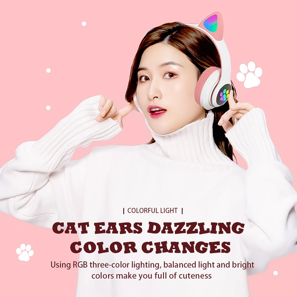 

Wireless Helmets Bluetooth Headphone Cat Ears Cute Big Wireless bluetooth Headset LED Kid Girl Helmet Phone Headset Gift Earbud