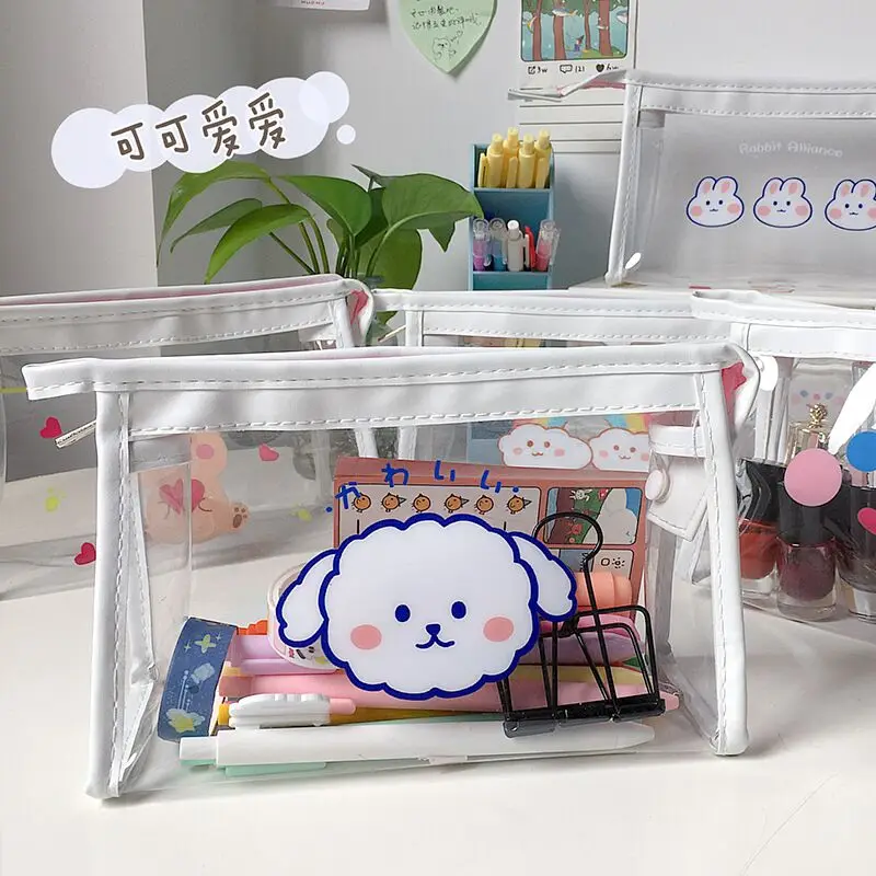 

Cute Transparent PVC Waterproof Pencil Bag Student Kawaii Pencil Case School Office Supplies Stationery Organizer Large Capacity