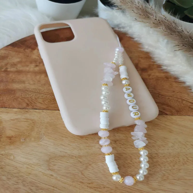 boho pearl shell crystal mobile phone charm chain strap for women girl luxury stone telephone case jewelry anti lost rope new free global shipping